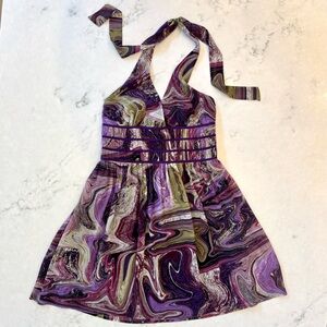 NWT Marciano Silk Halter Dress Size S Purple Swirl